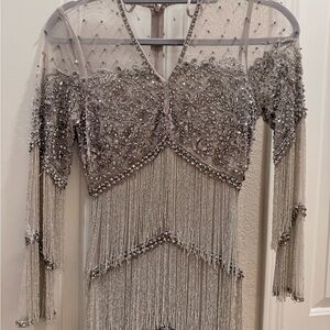 Elegant Gray Beaded Dress